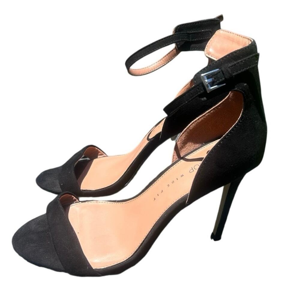Topshop Wide Fit Black Ankle Strap Stiletto Heels Size 9 / 40 EU Open Toe